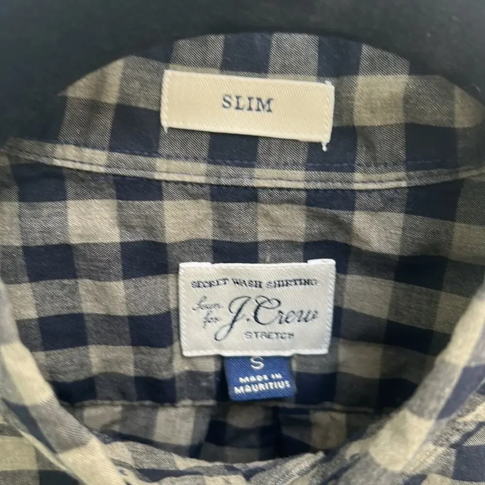 J Crew Slim Fit Stretch Secret Watch Button Down Shirt Navy Olive Plaid Small
